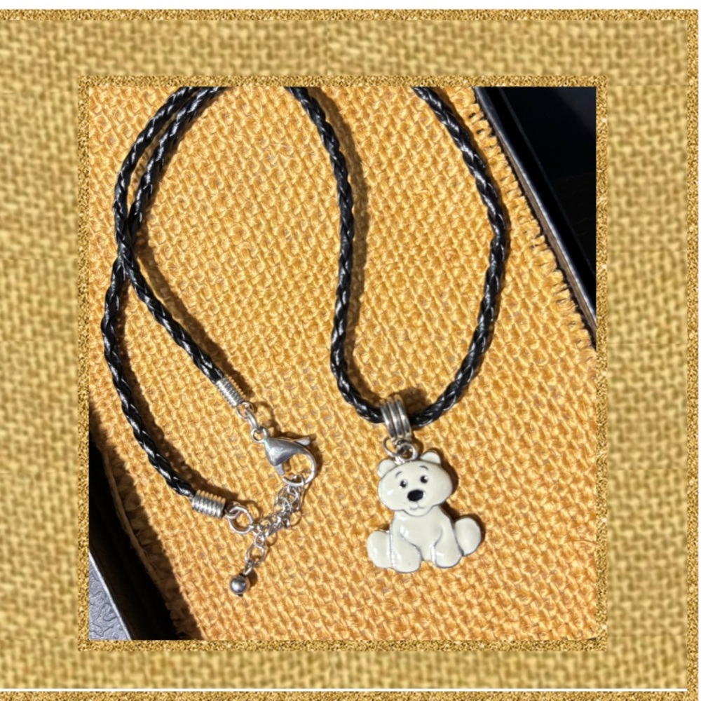 Bear Enamel Metal Charm, Necklace On Braided Black Cord